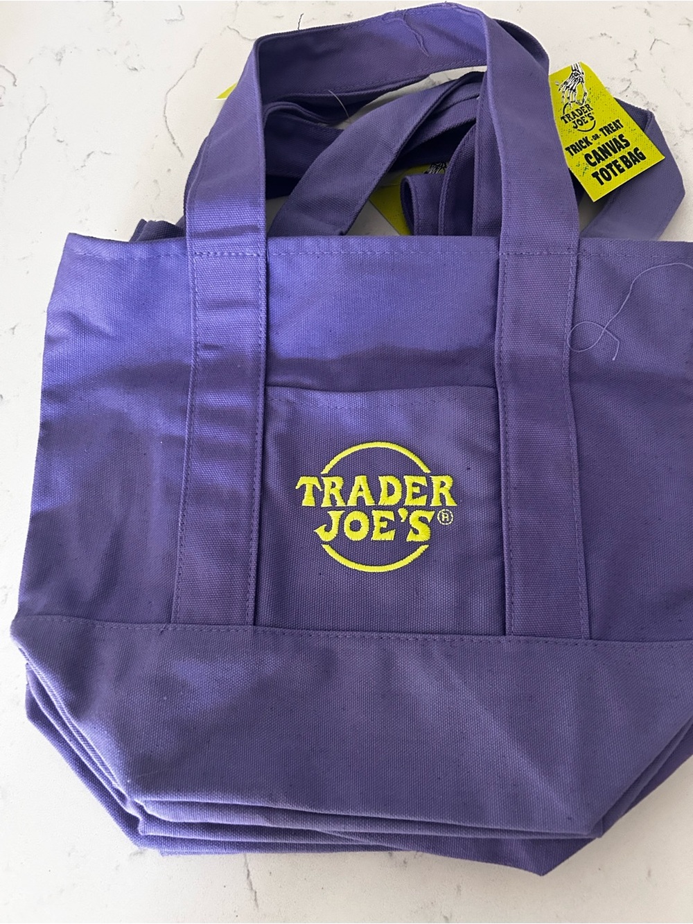 Trader Joe's Purple Canvas Tote with Yellow Logo